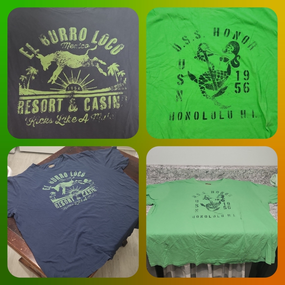 2 4XLT Foundry T-Shirts. Navy and Green. Length 33inches